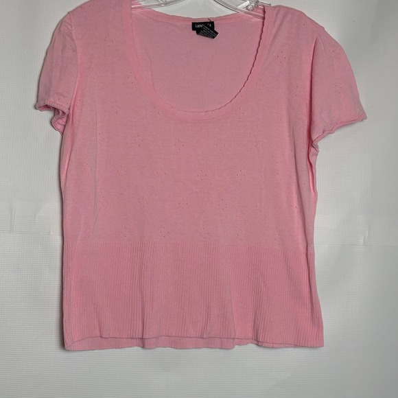 Tangents Tops - Tangents Pink Scoop Neck Pointelle Knit Short Sleeve Top XL Cotton Rayon Y2K